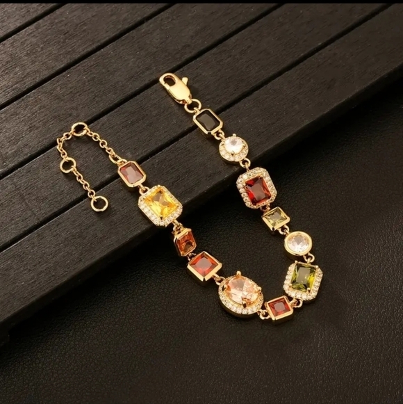 NWT Colorful CZ Bracelet, Colorful Synthetic Gemstone Chain Bracelet - Picture 2 of 7